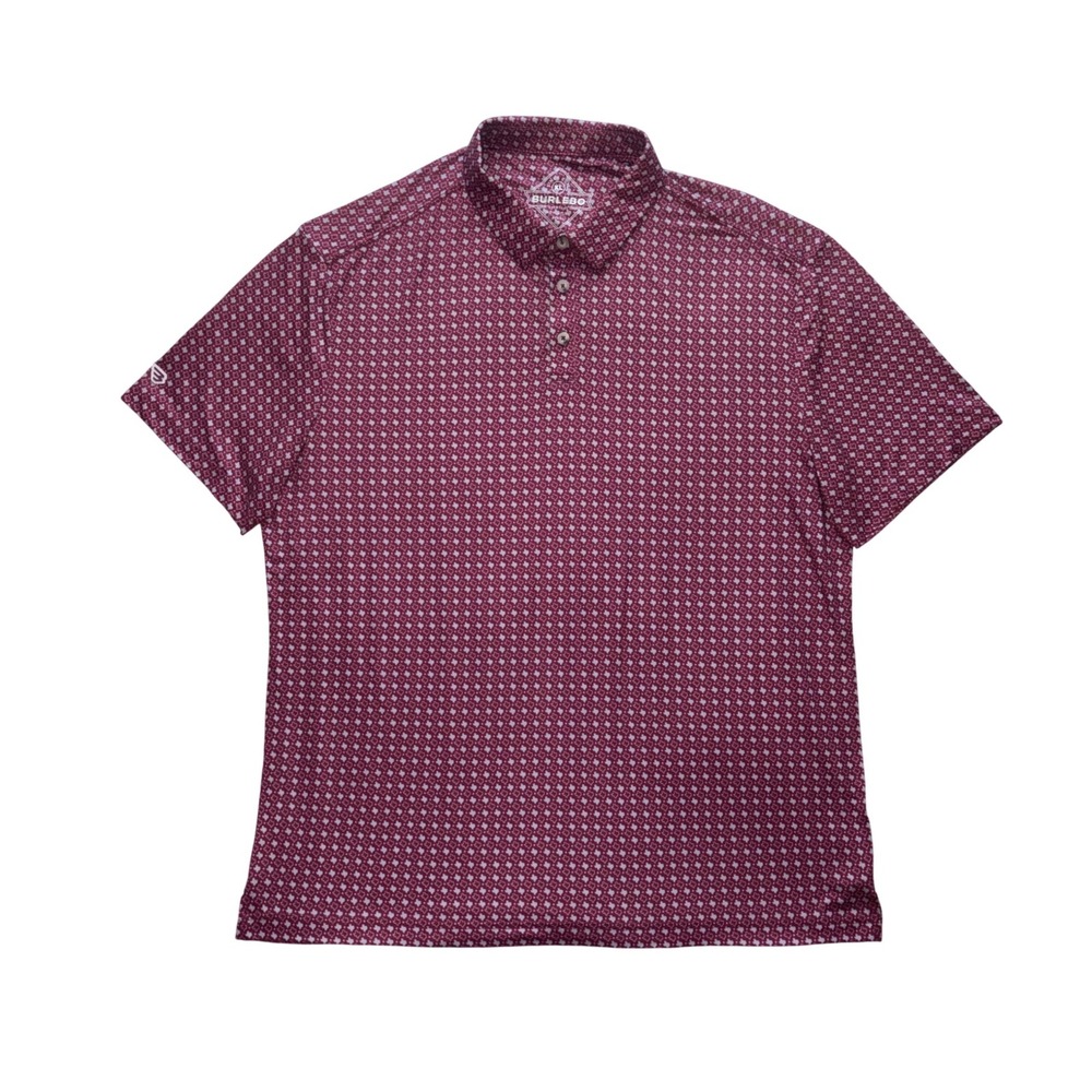 BURLEBO Performance Polo Mens XL Maroon Texas State Print Short Sleeve Golf